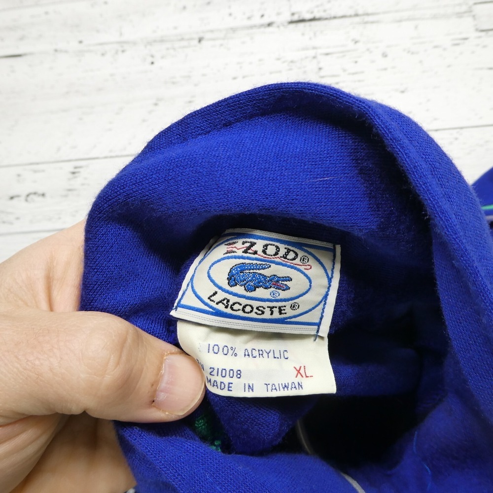 VINTAGE Izod Lacoste Tracksuit Mens XL Blue Acrylic Full Zip Embroidered Logo 80 - Picture 3 of 13